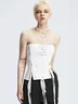 Street White Zip up Lace up Top Women Top