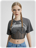 Street Gray Graphic Patchwork Mesh Top T-Shirt