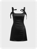 Tie Bow Spaghetti Plain Short Dress
