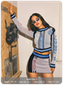 Knitted Striped Zipper Coat With Skirt Two-Piece Set