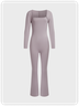 Square Neck Plain Long Sleeve Jumpsuit