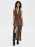 Side Slit Backless Halter Floral Sleeveless Maxi Dress