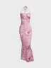 Halter Floral Sleeveless Maxi Dress