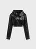 PU Shawl Collar Plain Long Sleeve Leather & Faux Leather