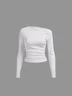 Jersey One Shoulder Plain Long Sleeve T-shirt