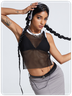 Street Black-White Patchwork Mesh Top Tank Top & Cami