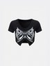 【Final Sale】Y2K Fashion Black Butterfly V-Neck Top T-Shirt