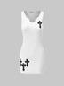【Final Sale】Y2K White Cross Pattern Dress Mini Dress