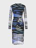 【Final Sale】Edgy Multicolor Water Wave Mesh Dress Midi Dress