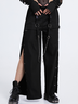 Street Black Side Slit Cut Out Metal Chain Bottom Pants