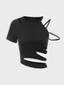 Edgy Black Cut Out Asymmetrical Design Slim Top T-Shirt