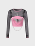 【Final Sale】Y2K Pink Slim Mesh Patchwork Top T-Shirt