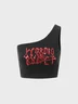 【Final Sale】Punk Black Sequins One Shoulder Halloween Top Tank Top & Cami