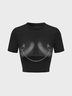 【Final Sale】Edgy Black Body Print Metal Chain Party Top T-Shirt