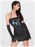 Punk Black Lace-Up Design Skull Slim Halloween Dress Mini Dress