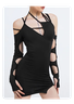 Edgy Black Lace Up Asymmetrical Design Cyberpunk Dress Mini Dress