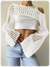Knitted Hollow Out Crew Neck Plain Long Sleeve Shirt