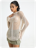 Knitted Hollow Out Crew Neck Plain Long Sleeve Top