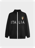Italia Color Block Shawl Collar Text Letters Long Sleeve Jacket
