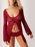 Cut Out V Neck Plain Long Sleeve Shirt