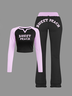 Jersey Text Letters Top With Pants Two-Piece Set