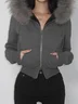 Faux Fur Hoodie Plain Long Sleeve Hoodie